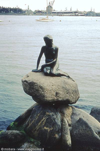 The bronze Little Mermaid statue seated on the rock, Copenhagen