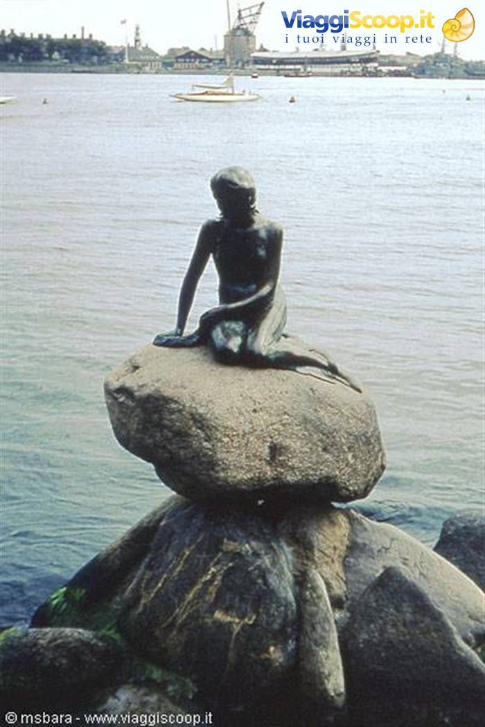The bronze Little Mermaid statue seated on the rock, Copenhagen