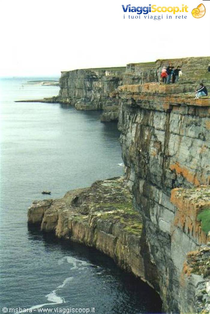 Tourists on the limestone cliffs of Inishmore, Aran Islands