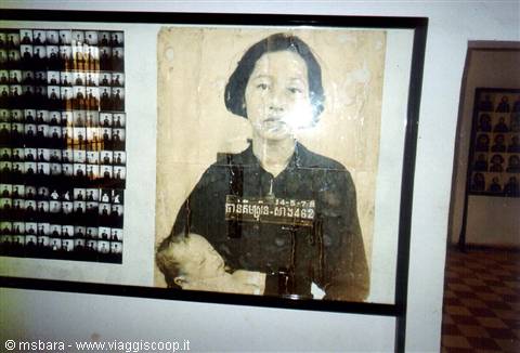 Framed prisoner photographs at Tuol Sleng museum, Phnom Penh
