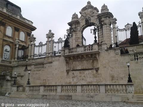 Wrought iron gate and stone staircase at Buda Castle