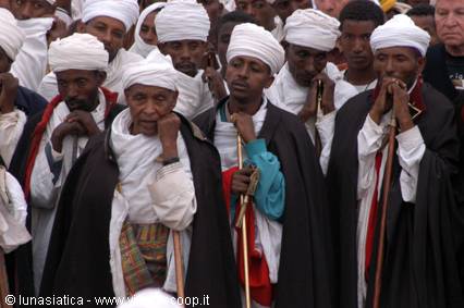 PRIESTS IN PRAYER AT THE TIMKAT OF LALLIBELA