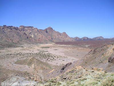 Volcanic desert of Teide caldera in Tenerife, red rocks under blue sky