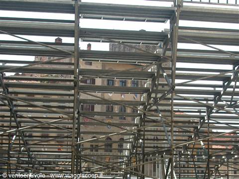 Metal grandstand scaffolding in front of Palazzo Pubblico, Siena