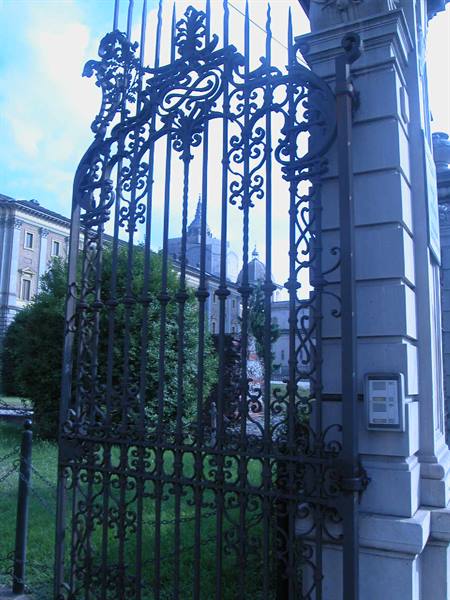 Wrought iron gate in front of the Mole Antonelliana in Turin