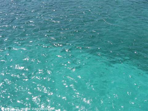 Turquoise water with sunlight sparkling on rippling sea