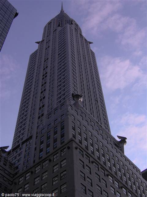 Chrysler Building in New York seen from below, steel against cloudy sky