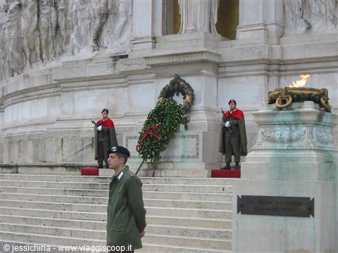 Honor guards at the Tomb of the Unknown Soldier, Rome, eternal flame burning