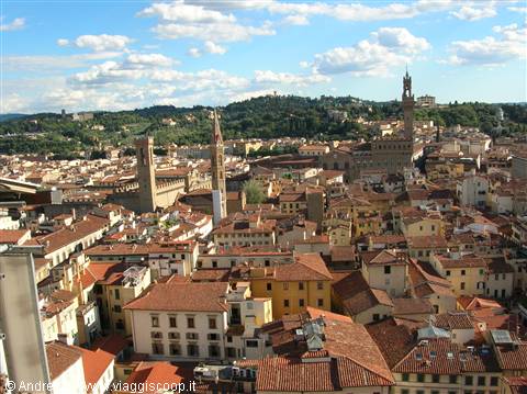 Red rooftops of Florence with Arnolfo Tower and Santa Croce