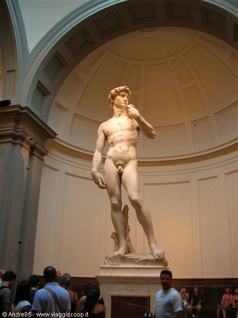 Michelangelo's marble David statue under the dome of Florence's Accademia gallery
