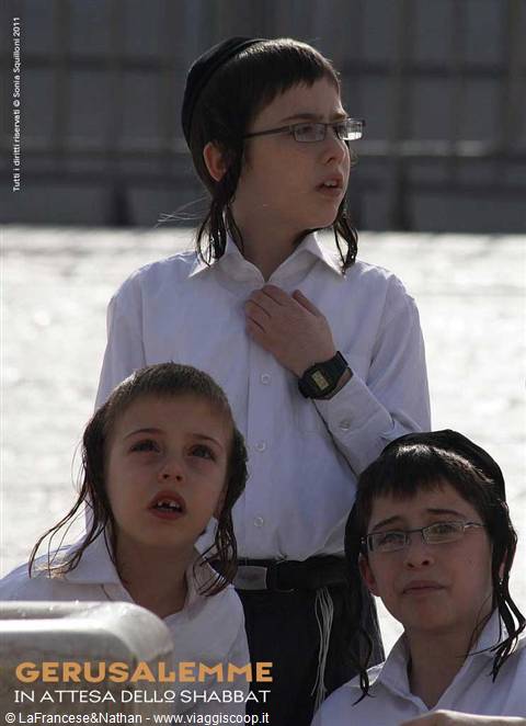 Orthodox Jewish boys waiting for Shabbat at the Western Wall