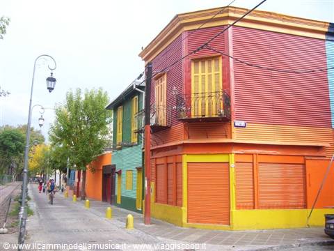 Colorful corrugated metal houses along Caminito street, La Boca, Buenos Aires