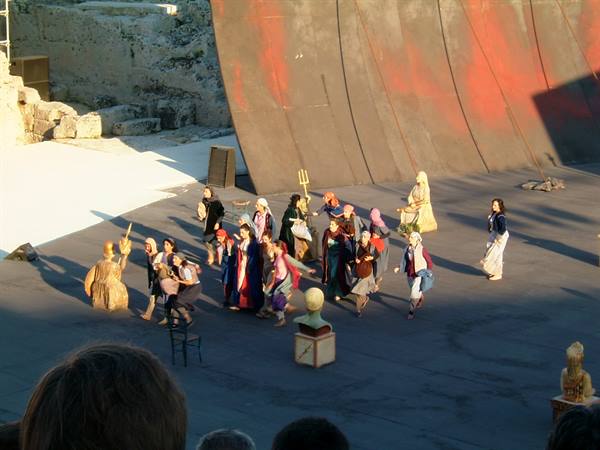 Performance of the tragedy 'Seven against Thebes' in the Greek theatre