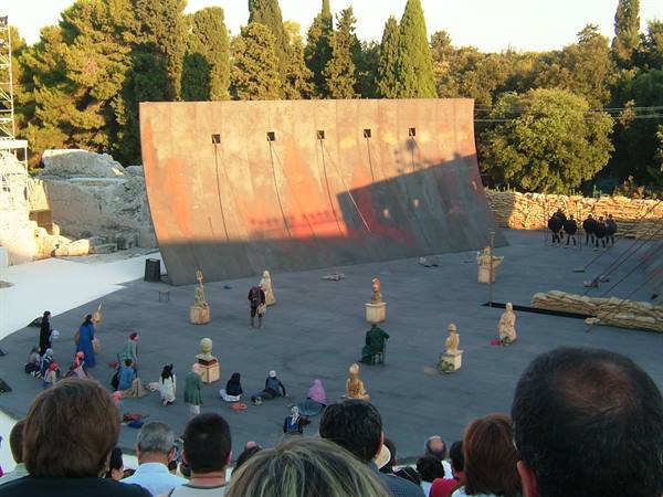 Performance of the tragedy 'Seven against Thebes' in the Greek theatre