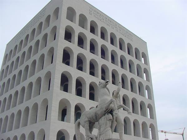 Equestrian statue in front of the Palazzo della Civiltà Italiana, Rome