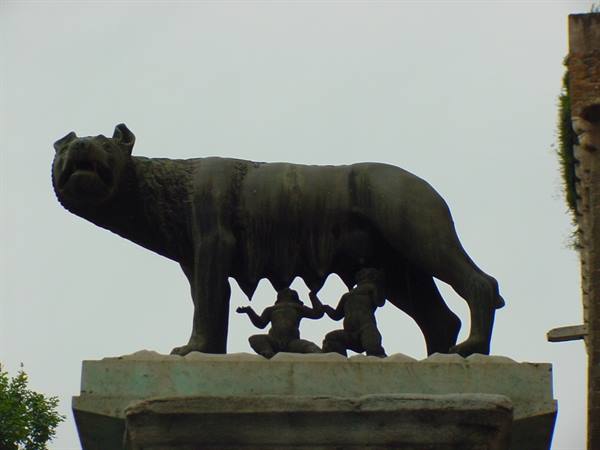 Bronze statue of the Capitoline Wolf with Romulus and Remus, Rome
