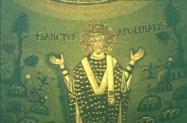 Byzantine mosaic of Saint Apollinaris with open arms, Ravenna