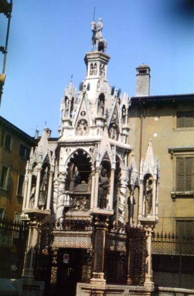 Scaliger Tombs in Verona: Gothic marble mausoleum with equestrian statue