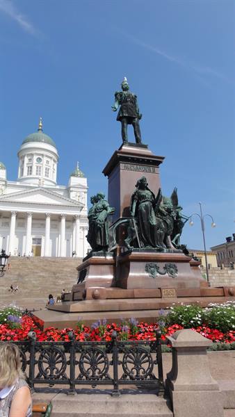 Bronze statue of Tsar Alexander II in front of Helsinki Cathedral