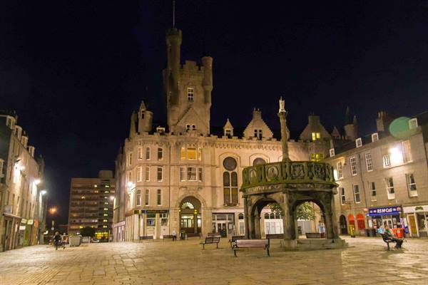 Aberdeen city center by night