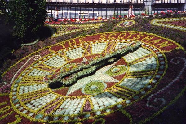 The Scotsman floral clock made of plants in Princes Street Gardens