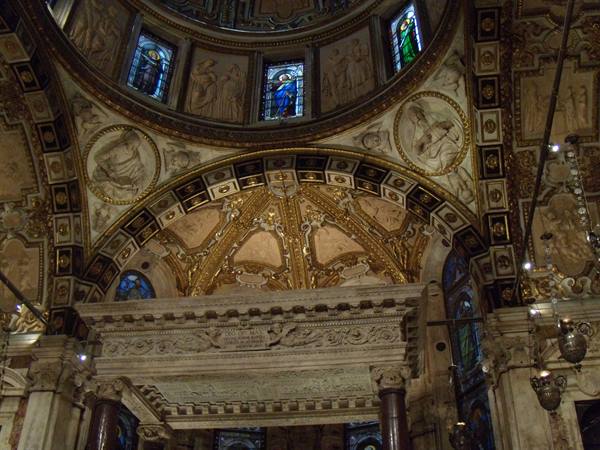 Marble canopy beneath the golden dome of St Mark's Basilica, Venice