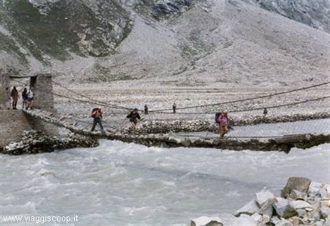 Crossing a bridge over the Zanskar river