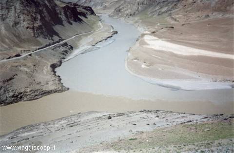 Confluence of the Zanskar river into the Indus river