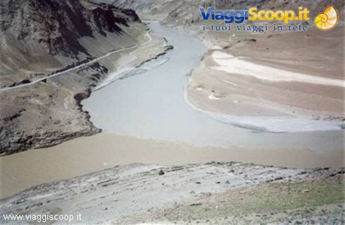 Confluence of the Zanskar river into the Indus river