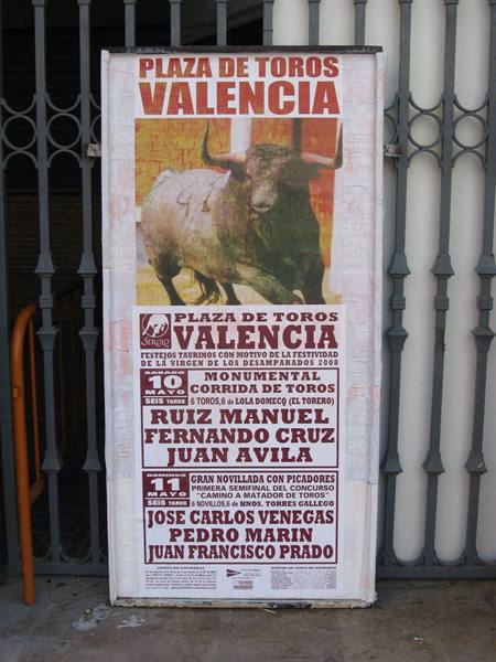 Bullfight poster with bull at Plaza de Toros in Valencia
