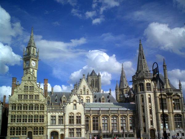 Ghent : bell towers among the clouds