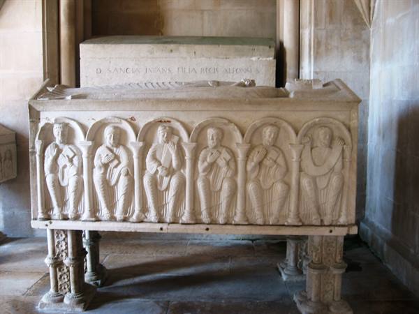 Romanesque stone sarcophagus with carved figures, Las Huelgas monastery, Burgos