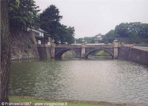 Stone bridge with two arches over the moat of Tokyo Imperial Palace