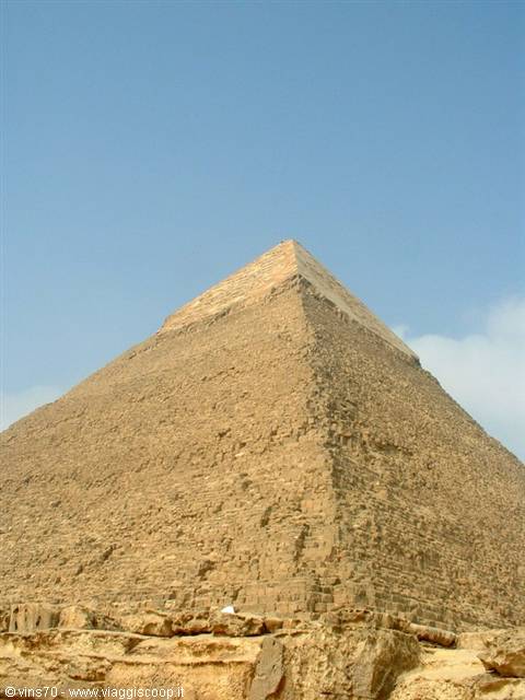 The Great Pyramid of Giza, stone blocks under the blue sky