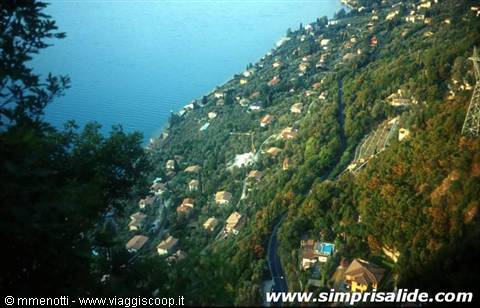 Houses among green woods above the shores of Lake Garda