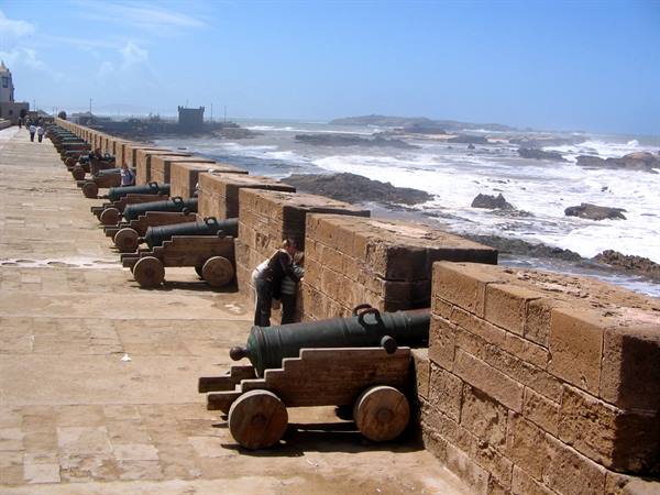 Bronze cannons line the ramparts of Essaouira above the Atlantic waves