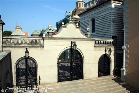 Wrought iron gates of Jasna Góra monastery in Częstochowa under sunlight