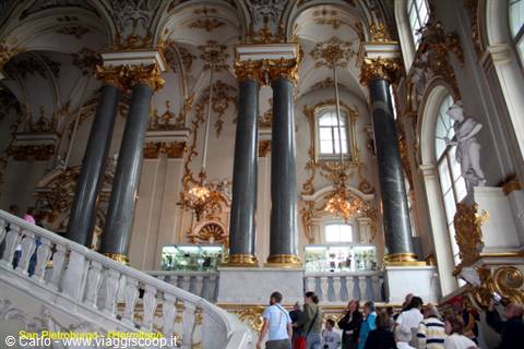 Jordan Staircase in the Hermitage, grey columns with gilded stucco, visitors