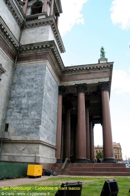 Red granite columns of St Isaac's Cathedral portico in Saint Petersburg