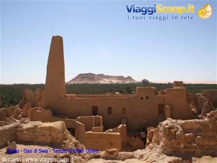 Mud-brick ruins of Umm Ubayd temple, Siwa Oasis, under bright sun