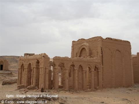 El-Bagawat necropolis at Kharga, mud-brick chapels under an overcast sky