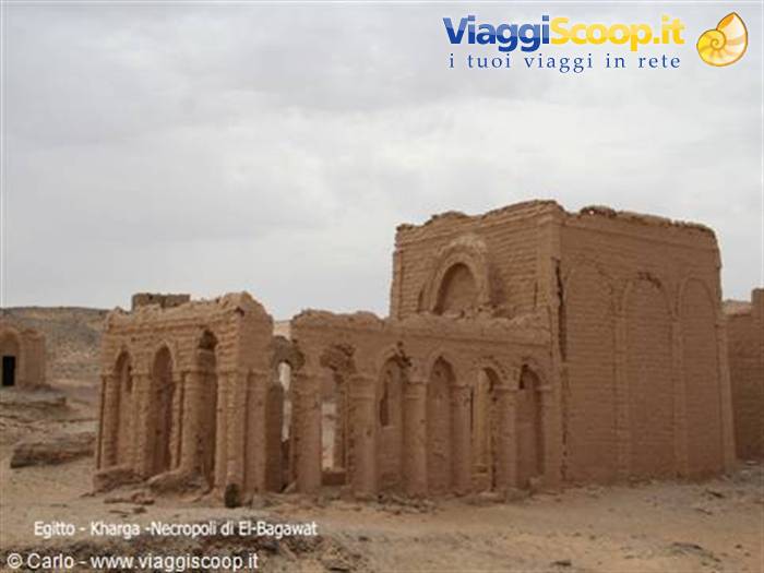 El-Bagawat necropolis at Kharga, mud-brick chapels under an overcast sky
