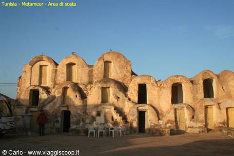 Metameur: old ksar with arched mud-brick granary cells, empty doors in morning light