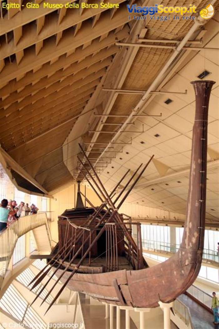 Khufu's wooden solar boat displayed inside the Giza museum
