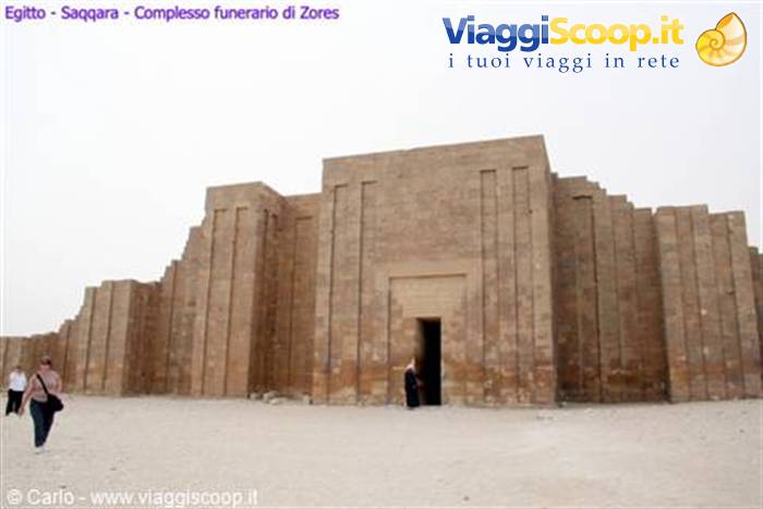 Tourists enter the limestone enclosure wall of Djoser's funerary complex at Saqqara