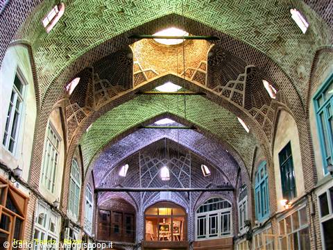 Tabriz Bazaar: brick vaulted hall with skylights lighting the shops