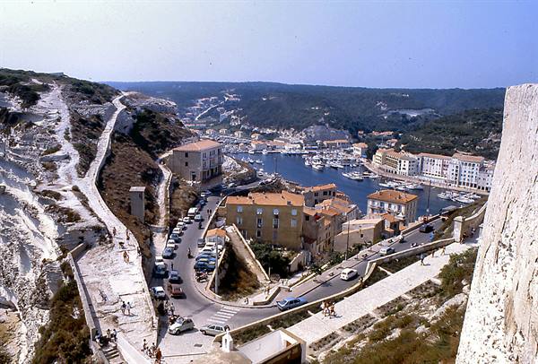 Bonifacio harbor seen from the limestone staircase steps