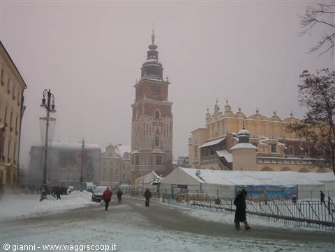 The centre of Krakow under the snow.