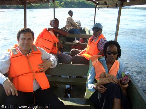 On a boat, life jacket and all, on the Nile