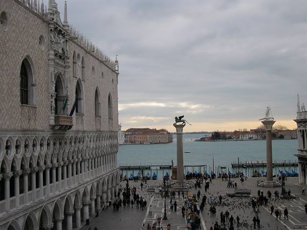 Doge's Palace and San Marco column overlooking the Venice lagoon